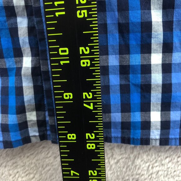 Untuckit Mens Shirt Large Short Sleeve Dark Blue Check Button Up Classic Casual - Picture 4 of 11